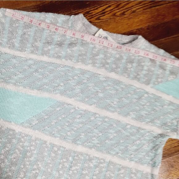 Vintage 80s 90s Mint Green Grey Striped Loose Knit Slouchy Sweater - Picture 6 of 12